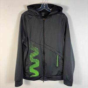 Reebok L Mens Play Dry Full Zip Hoodie Jacket Gray Neon Green